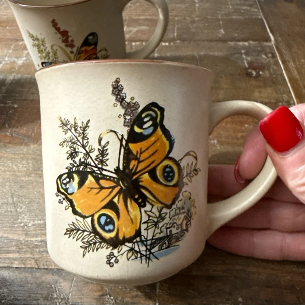 Vintage Stoneware Butterfly mugs made in Japan- 4